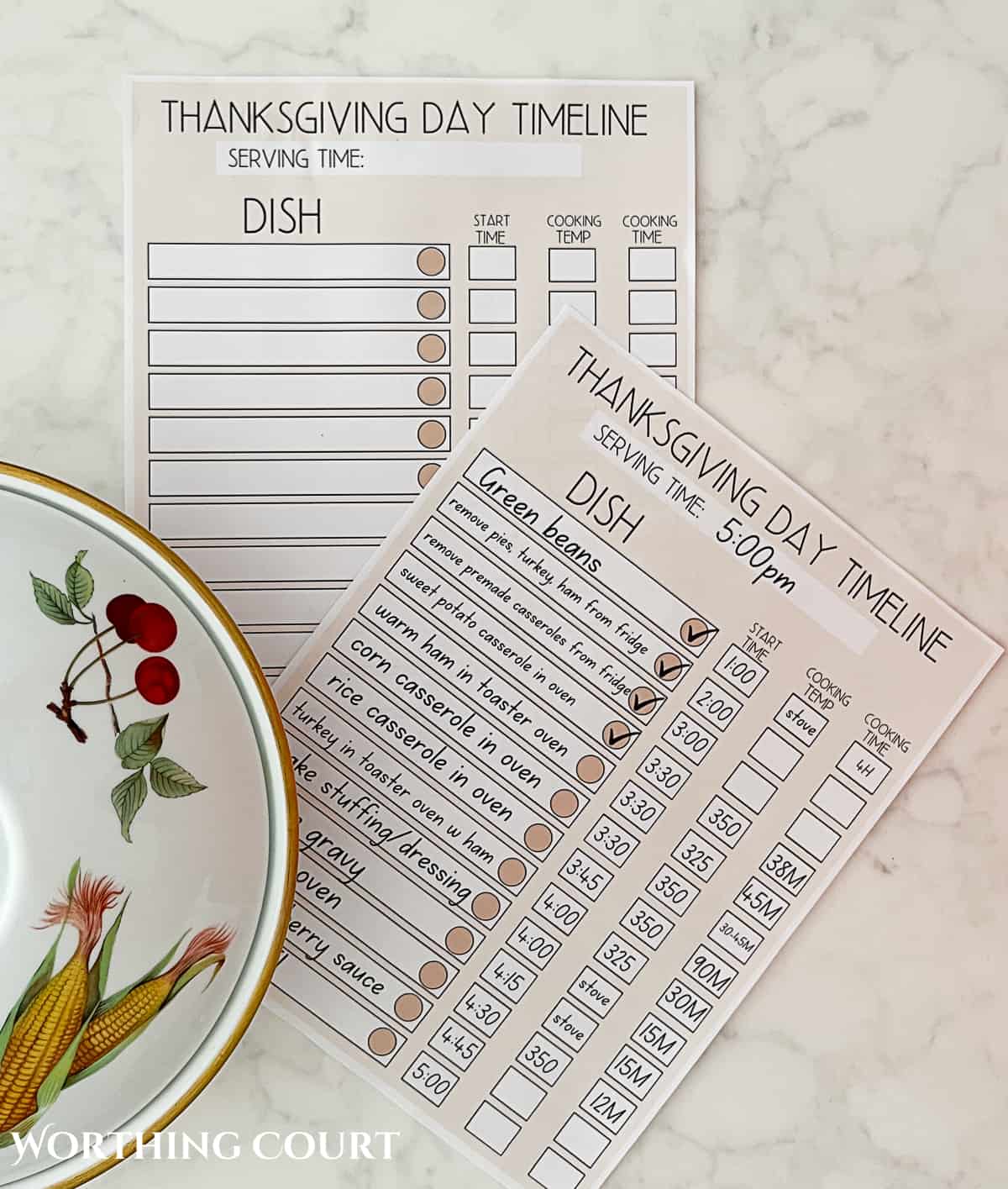 Thanksgiving Day Timeline Worksheet And My Menu