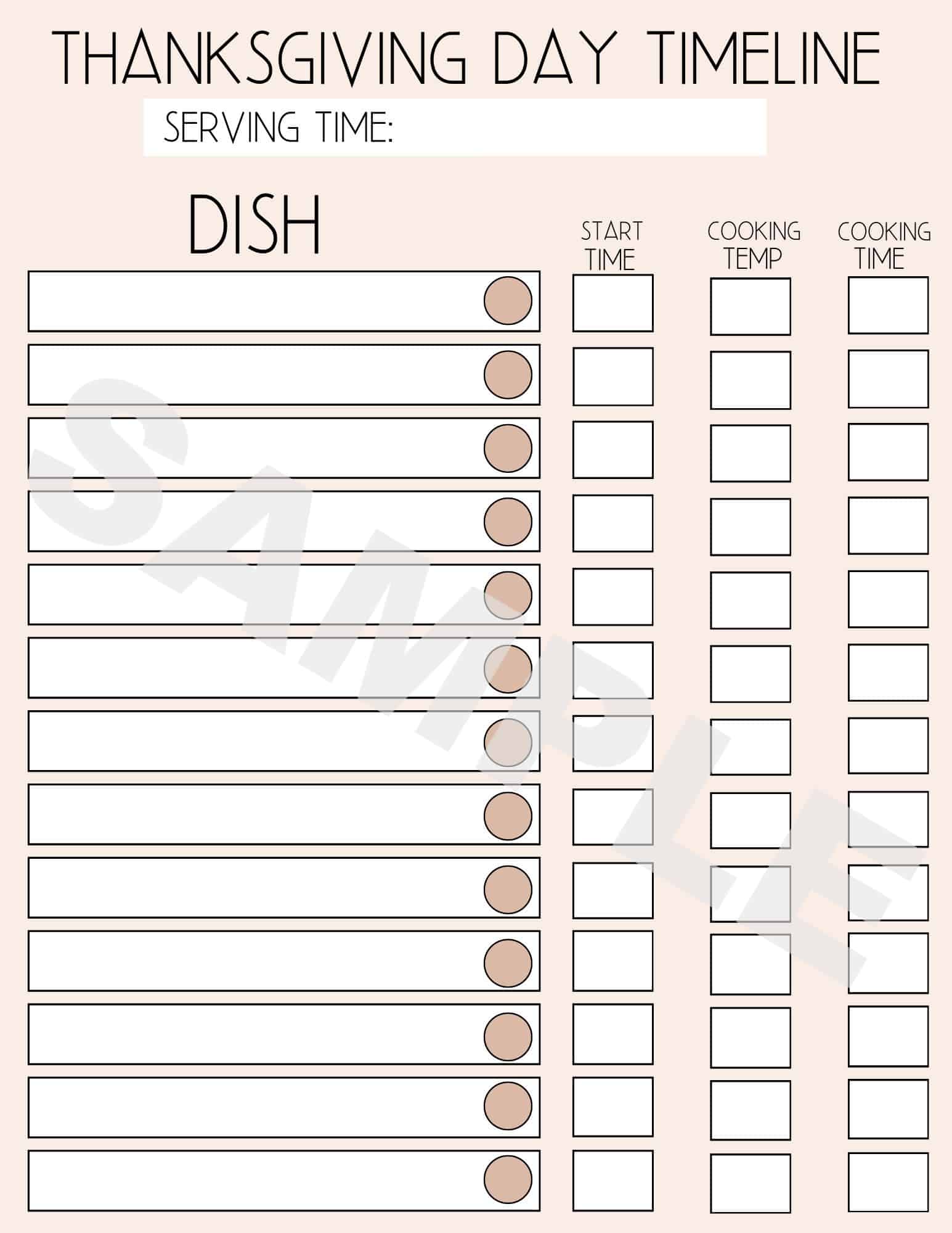 Image of printable Thanksgiving Timeline Worksheet