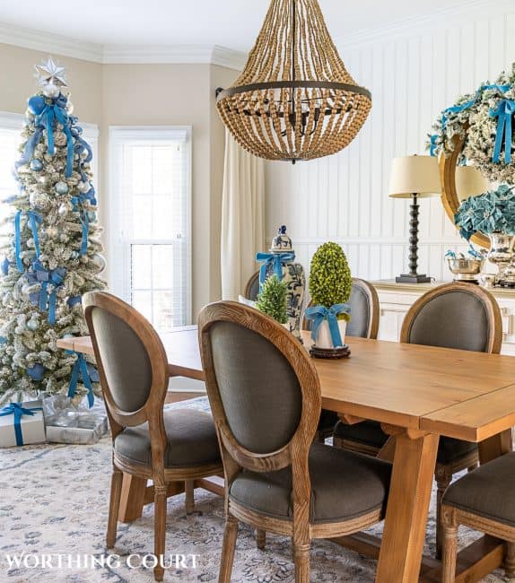 Elegant French Blue And Silver Dining Room Christmas Decor