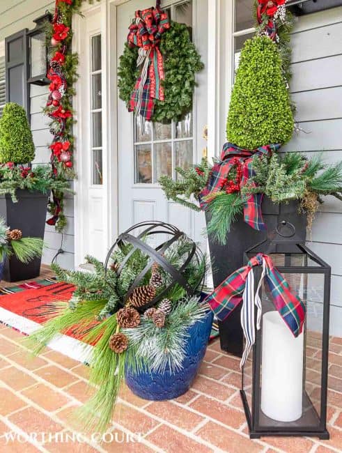 Traditional Red And Green Christmas Front Porch