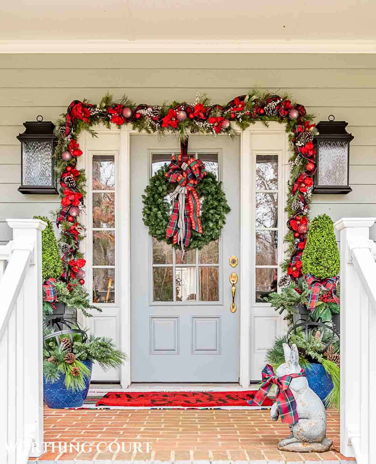 Traditional Red And Green Christmas Front Porch