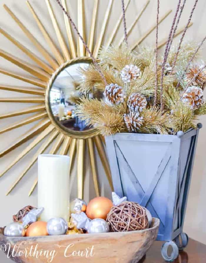 gold and silver Christmas vignette