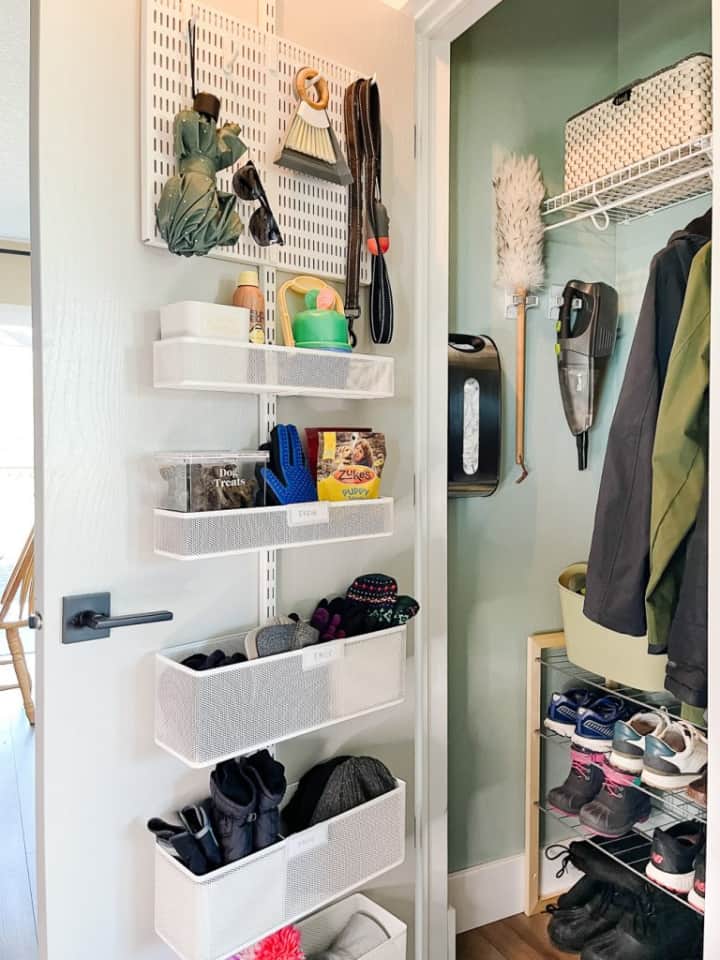 a hanging door organizer to help organize a small closet