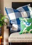 bench with blue and green pillows