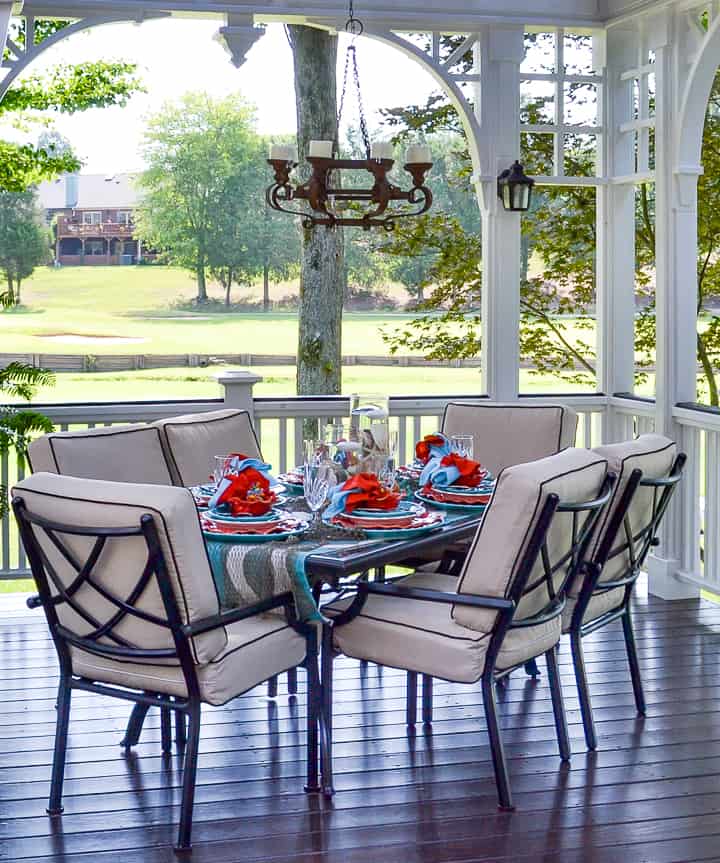 outdoor dining area on a deck