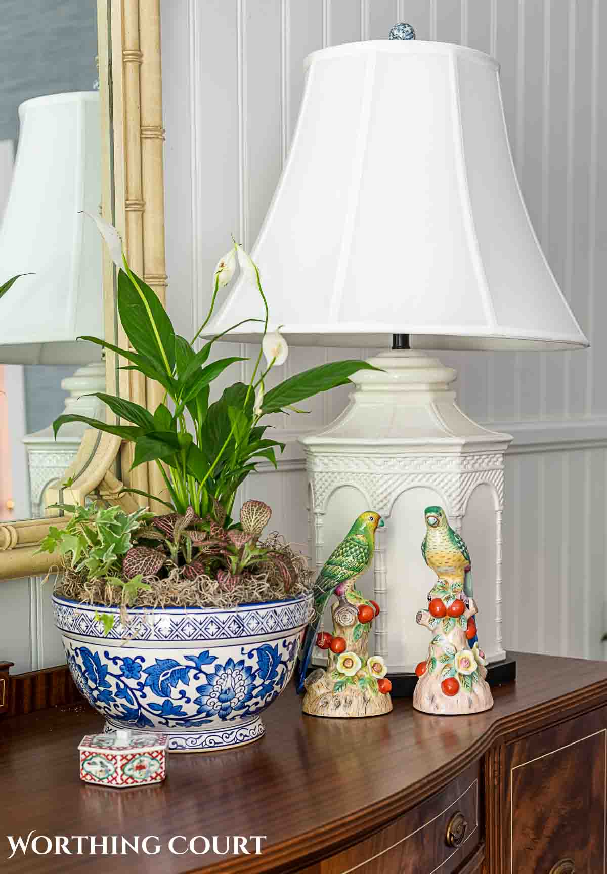 group of plants in a blue and white container for an easy Mother's Day gift