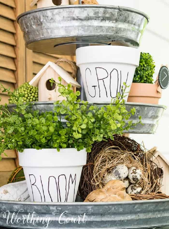 tiered stand decorated for summer