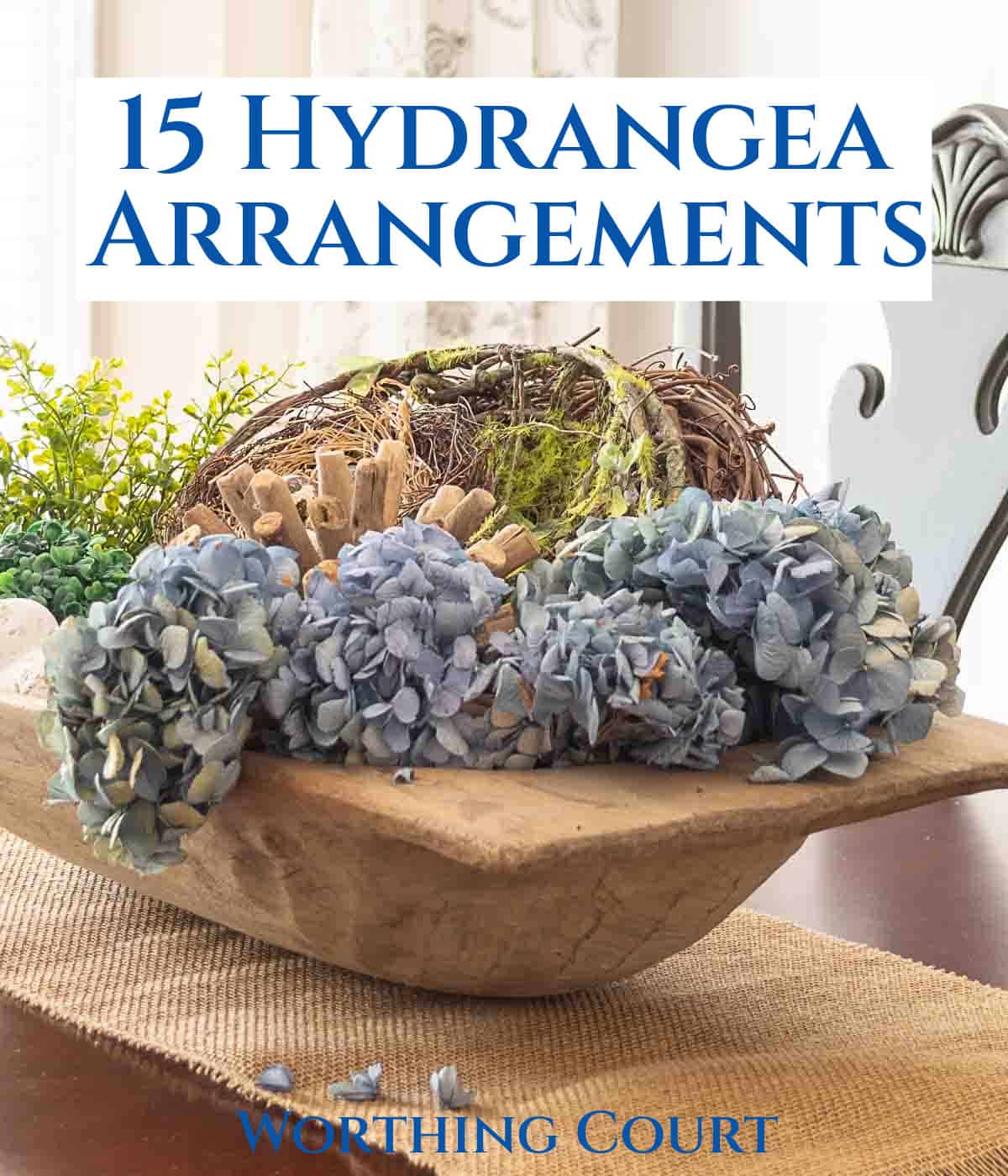 Pinterest image for 15 hydrangea arrangements