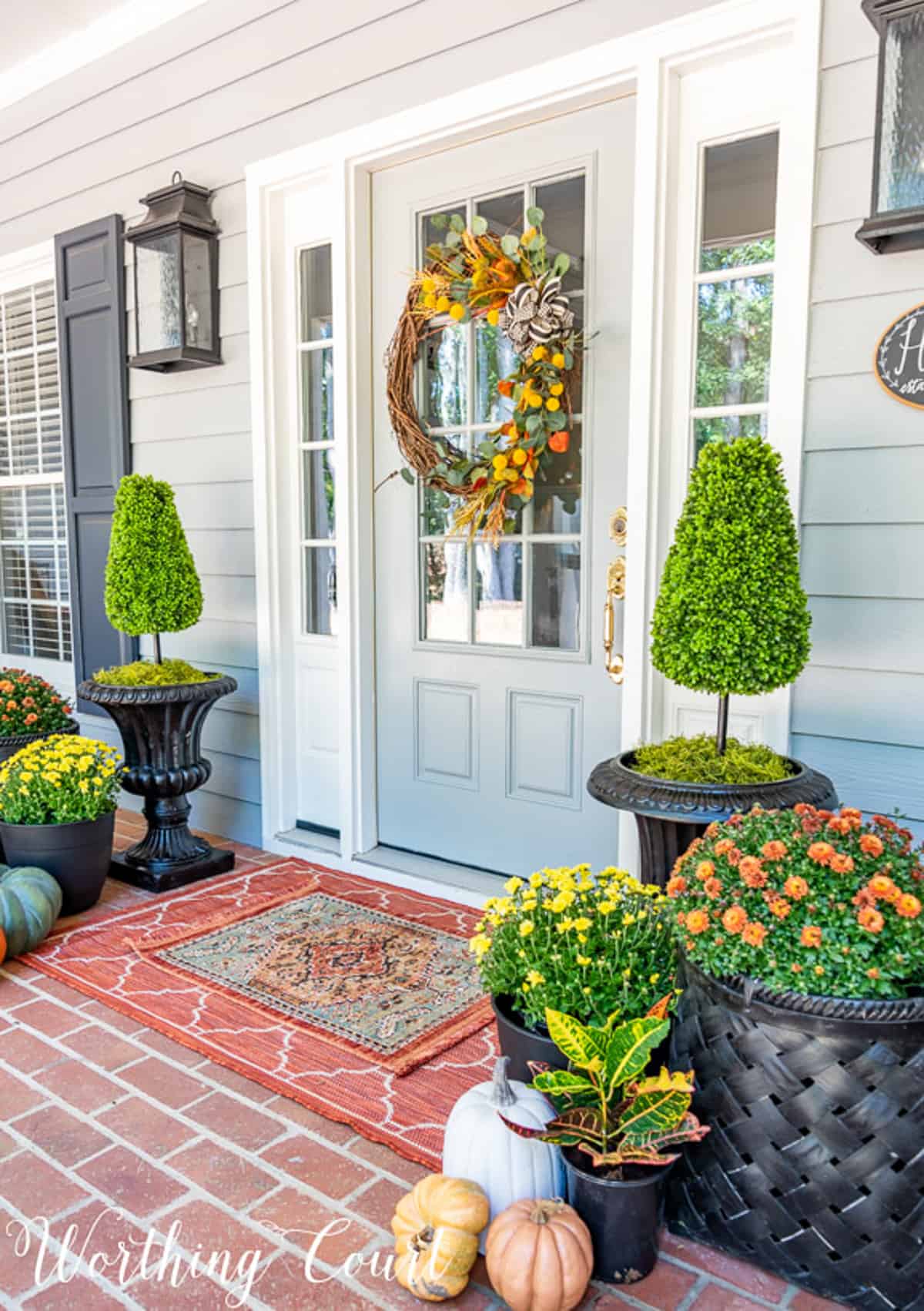 front door with fall decorations