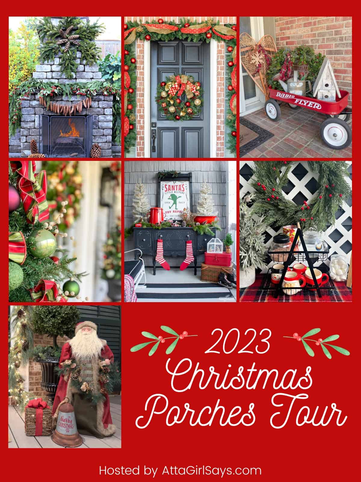 Pinterest graphic for 2023 Christmas porch tour bloghop