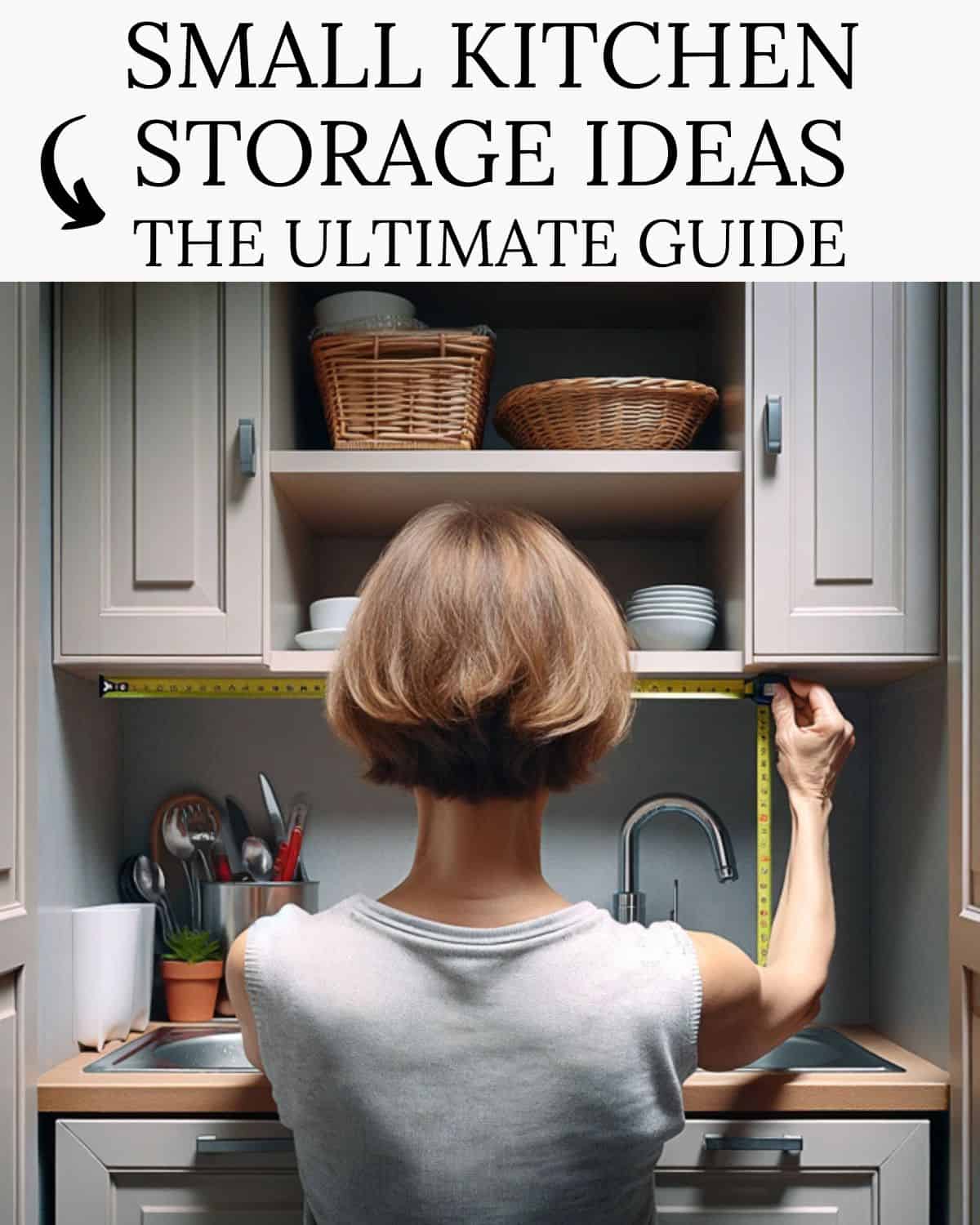 Pinterest graphic for small kitchen storage ideas