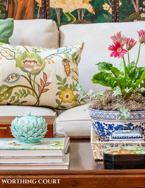 colorful coffee table vignette