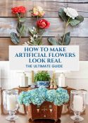 Pinterest graphic for a blog post about how to make fake flowers look real