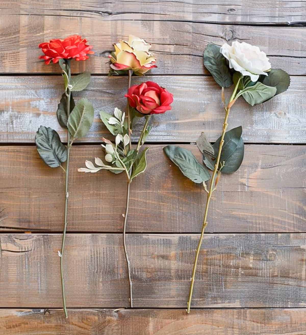 different types of artificial flower stems on a table