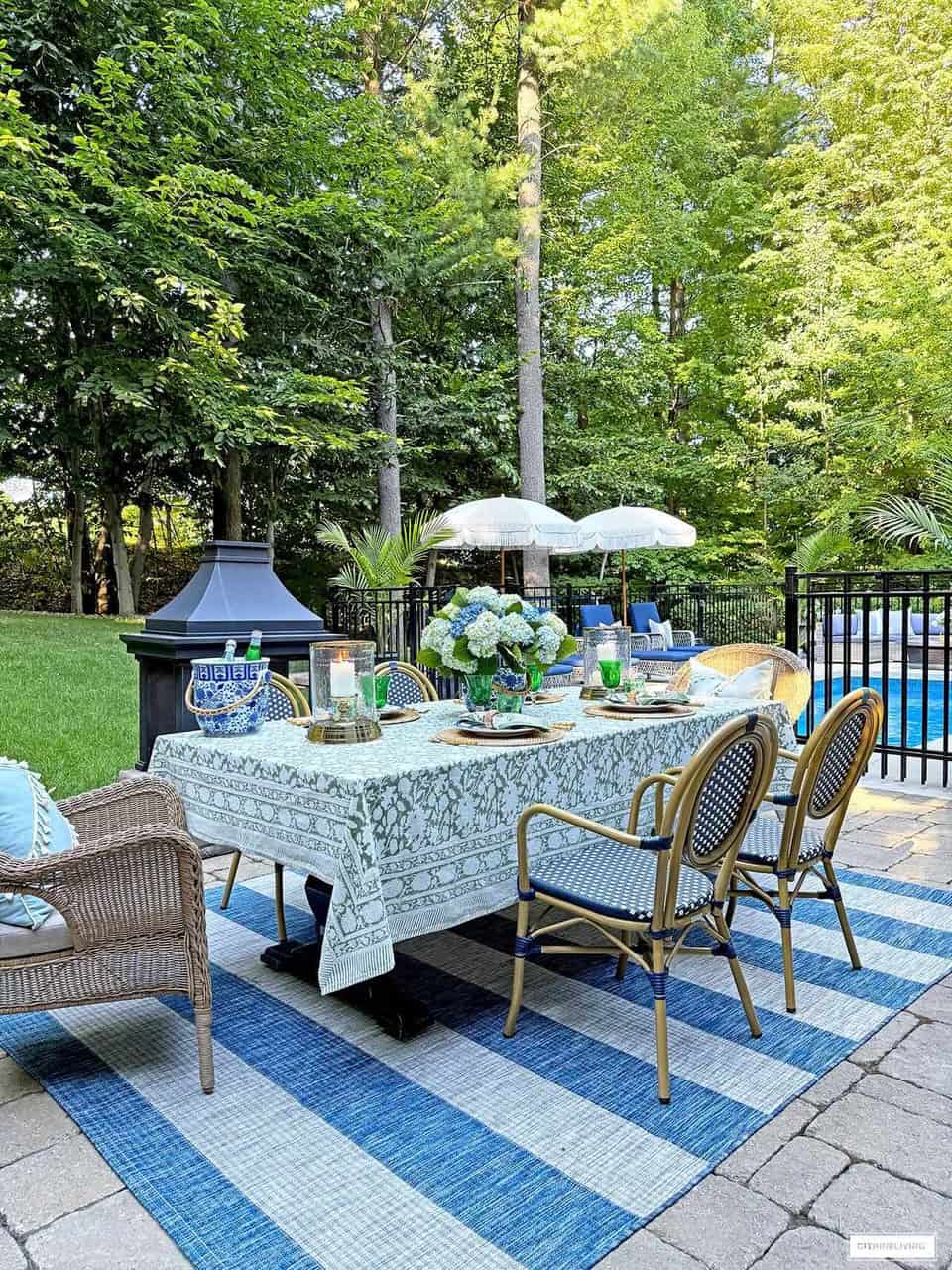block print summer tablescape