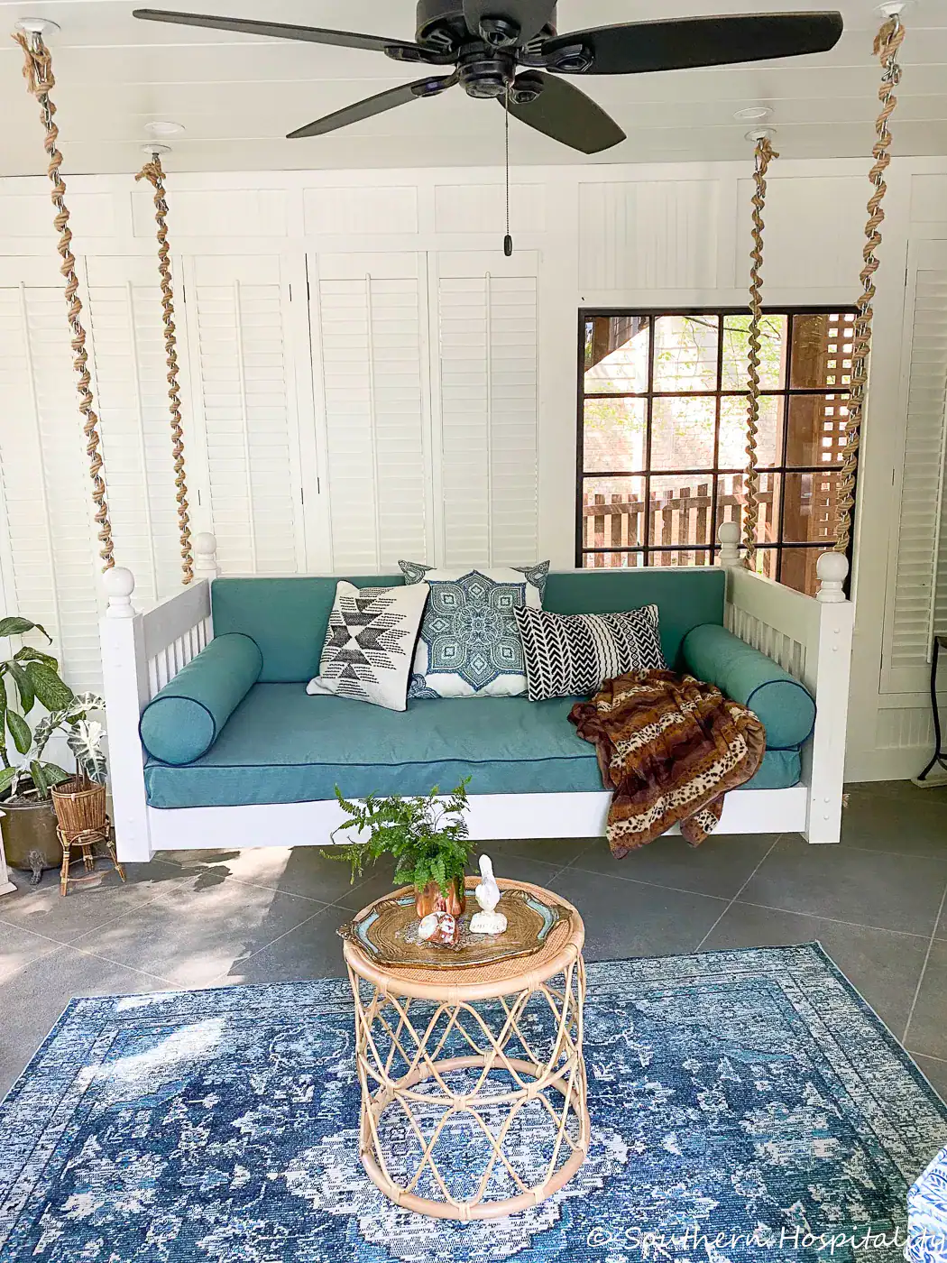 Add rope chain to a swing bed chain