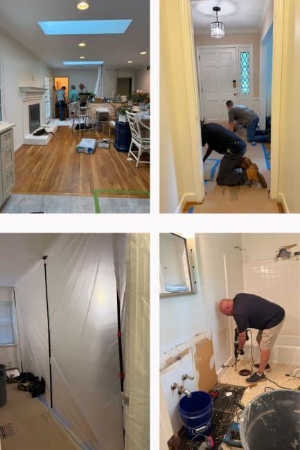 collage of construction work being done in a house