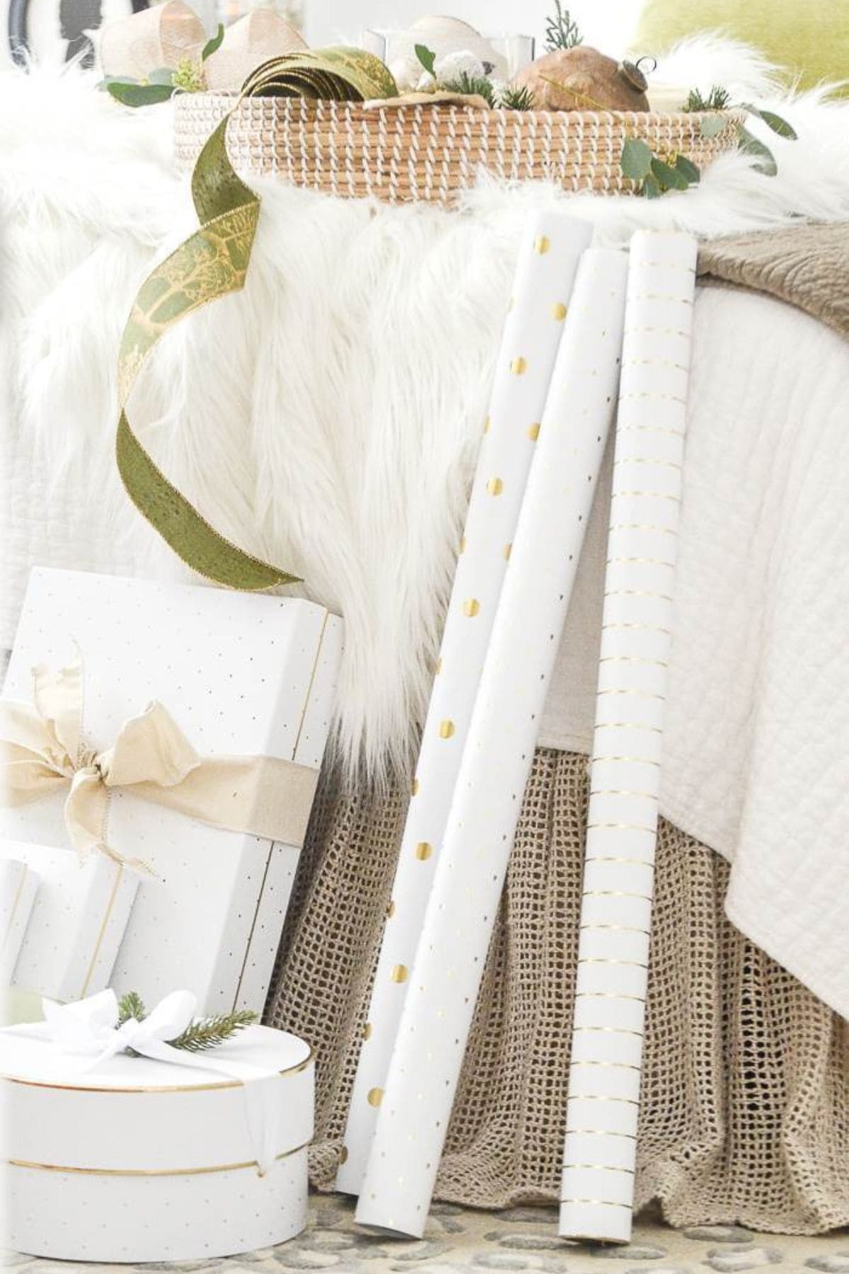 Versatile DIY holiday decor with wrapped gifts, ribbon, and natural accents for a cozy holiday look.