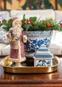 Coffee table Christmas vignette on a brass tray